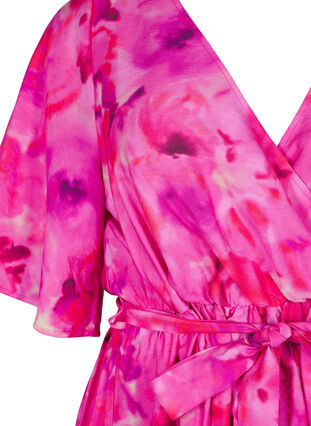 Zizzi Knielanges Kleid mit Blumenprint und Wickeloptik, Pink Rose AOP, Packshot image number 2