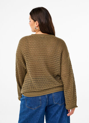 Zizzi  Strickpullover mit Lochmuster, Dusky Green, Model image number 1