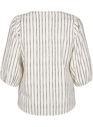 Zizzi Baumwollbluse mit 3/4-Arm und Streifen, Eggnog Black Stripe, Packshot image number 1