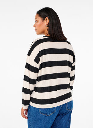 Zizzi  Langärmlige Bluse mit Streifenmuster, Bl. Beige Mel.Stripe, Model image number 1