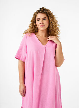 Zizzi Kaftan-Kleid aus Baumwollmischung mit Leinen, Rosebloom, Model image number 2