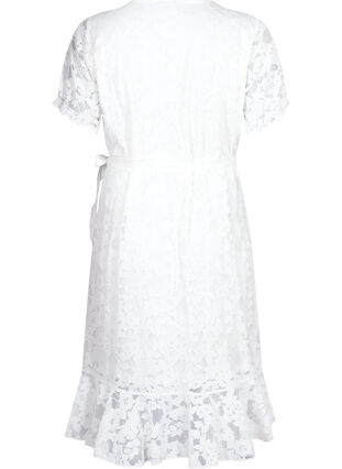 Zizzi Wickelkleid mit Spitze und kurzen Ärmeln, Bright White, Packshot image number 1