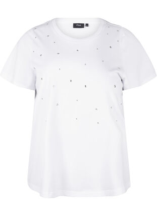 Zizzi Baumwoll-T-Shirt mit Strasssteinen, Bright White, Packshot image number 0