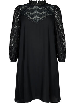 Zizzi Langärmeliges Kleid mit Spitze, Black, Packshot image number 0