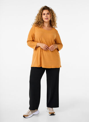 Zizzi Bluse mit 3/4-Ärmeln und Streifenmuster., Sudan Brown Mel., Model image number 2