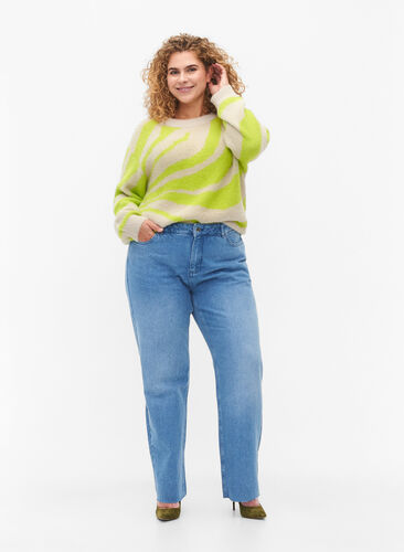 Zizzi Gerade geschnittene Jeans mit ungesäumten Kanten, Medium Blue, Model image number 0