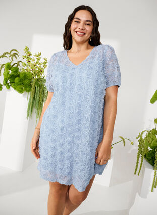 Zizzi Partykleid mit 3D-Blumen, Cashmere Blue, Image image number 0