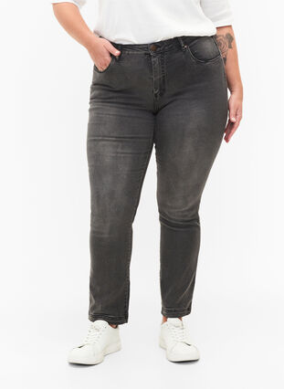 Zizzi Slim Fit Emily Jeans mit normaler Taillenhöhe, Dark Grey Denim, Model image number 2