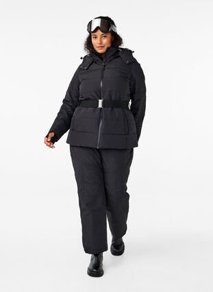 Zizzi Ski-Jacke mit Kapuze und Gürtel, Black, Model image number 2