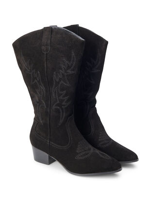 Zizzi Extra-Weite - Cowboystiefel aus Wildleder, Black, Packshot image number 1