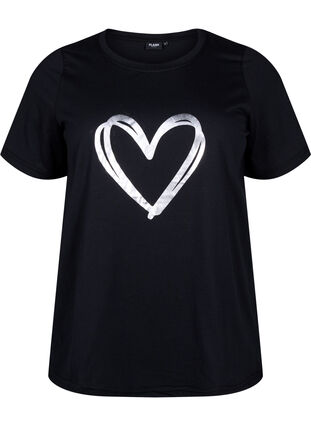 Zizzi FLASH - T-Shirt mit Motiv, Black Silver Heart, Packshot image number 0