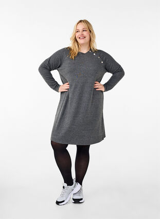 Zizzi Jerseykleid mit Knöpfen, Dark Grey Melange, Model image number 2