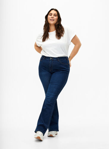 Zizzi Ellen Bootcut-Jeans mit hoher Taille., Dark Blue, Model image number 0