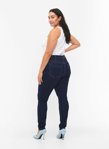 Zizzi Amy Jeans mit hoher Taille und extra schlanker Passform, Dark blue, Model image number 1