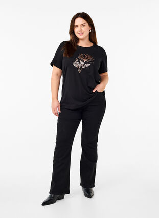 Zizzi FLASH - T-Shirt mit Motiv, Black R. Gold Flower, Model image number 2