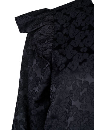 Zizzi Jacquardkleid mit langen Ärmeln und Rüschen, Black, Packshot image number 3