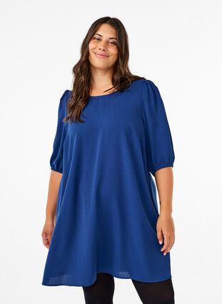 Zizzi Kurzes Kleid mit Schleifen-Detail hinten, Estate Blue, Model image number 0