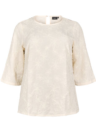 Zizzi Bluse mit 3/4-Ärmeln und 3D-Blumen, Warm Off-white, Packshot image number 0