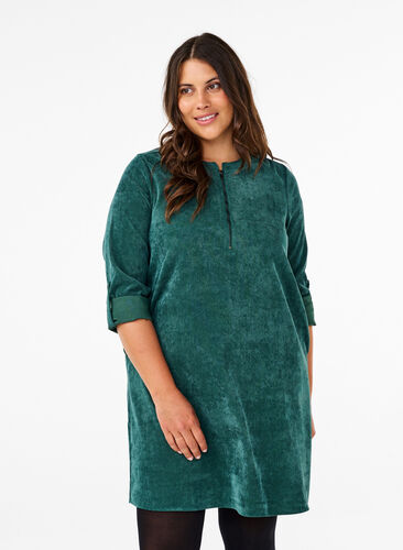 Zizzi Velvet-Kleid mit Reißverschluss, Posy Green, Model image number 0