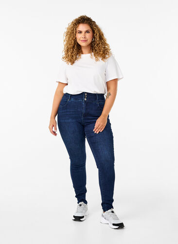 Zizzi Super schlanke Bea Jeans mit extra hoher Taille, Dark Blue, Model image number 0