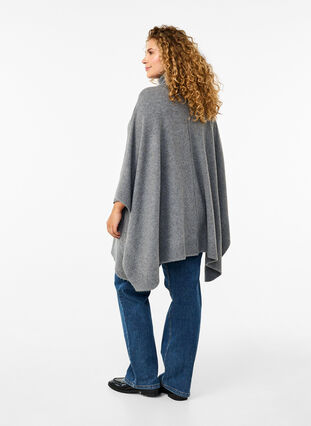 Zizzi Poncho mit hohem Kragen, Medium Grey Melange, Model image number 1