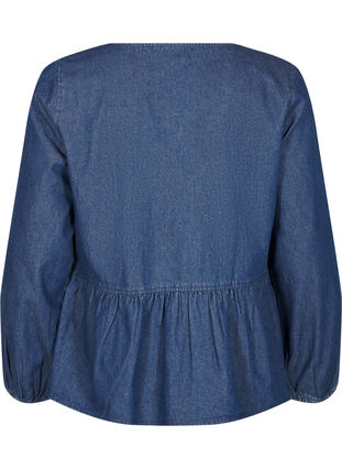 Zizzi Peplum-Bluse aus Denim mit Bindeverschluss, Dark Blue Denim, Packshot image number 1