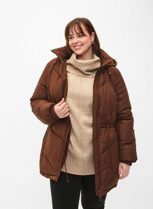 Zizzi Pufferwinterjacke mit Kapuze, Potting Soil, Model image number 0