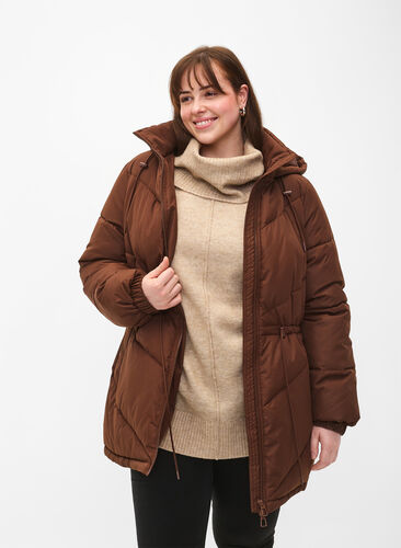 Zizzi Pufferwinterjacke mit Kapuze, Potting Soil, Model image number 0