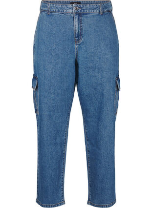 Zizzi Cargo-Jeans mit hoher Taille, Blue Denim, Packshot image number 0