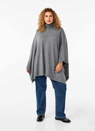 Zizzi Poncho mit hohem Kragen, Medium Grey Melange, Model image number 2