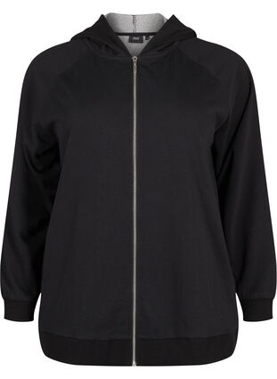 Zizzi Sweat-Cardigan mit Kapuze und Taschen, Black, Packshot image number 0