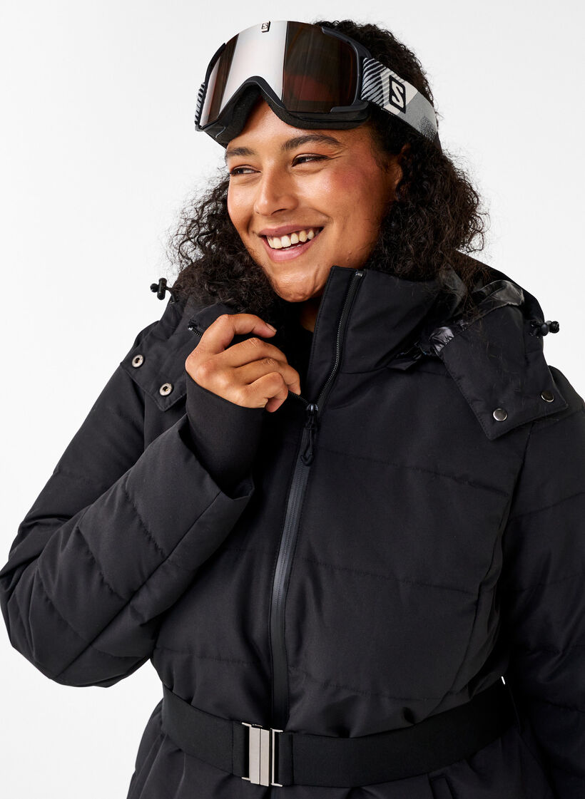 Ski-Jacke mit Kapuze und Gürtel, Black, Image