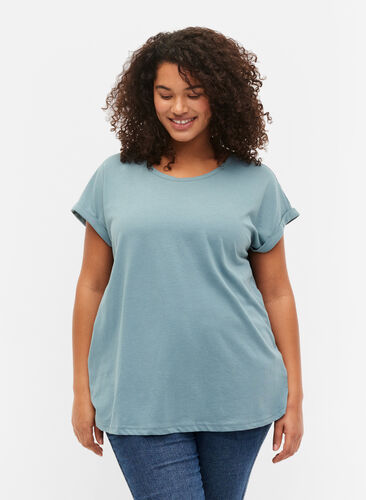 Zizzi Kurzärmeliges T-Shirt aus einer Baumwollmischung, Smoke Blue, Model image number 0