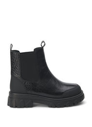 Extra-Weite – Croco Chelsea-Stiefel aus Leder, Black, Packshot