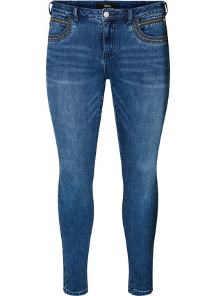 Zizzi Super-Slim-Sanna Jeans mit Nietendetails, Blue Denim, Packshot image number 0