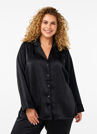 Zizzi Satin-Nachthemd, Black, Model image number 0