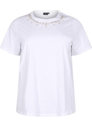 Zizzi T-Shirt mit Rundhalsausschnitt und Strasssteinen, Bright White, Packshot image number 0