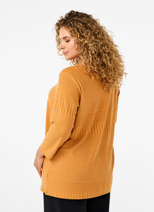 Zizzi Bluse mit 3/4-Ärmeln und Streifenmuster., Sudan Brown Mel., Model image number 1