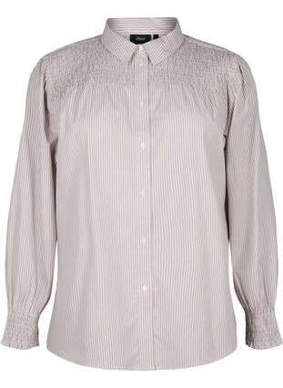Zizzi Gestreiftes Hemd mit Smokdetail, Silver Mink Wh. St., Packshot image number 0