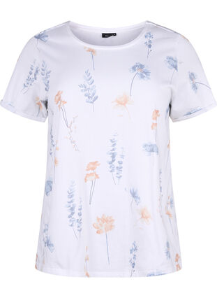 Zizzi T-Shirt aus Bio-Baumwolle mit Blumendruck, White W. Blue flower, Packshot image number 0