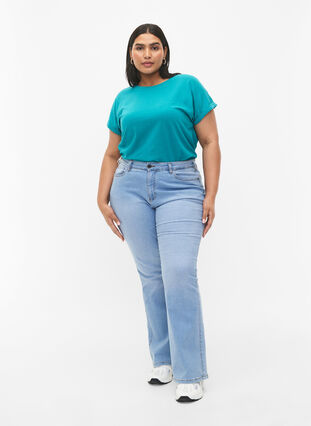 Zizzi Kurzärmeliges T-Shirt aus einer Baumwollmischung, Teal Blue, Model image number 2