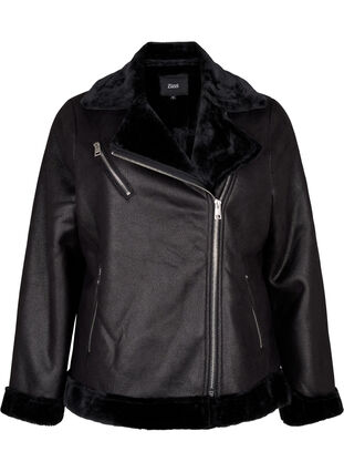 Zizzi Pilotenjacke aus Kunstleder, Black, Packshot image number 0