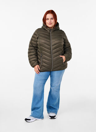 Zizzi Leichte Jacke mit Kapuze, Beluga, Model image number 4