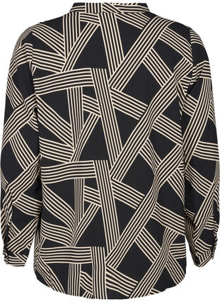 Zizzi Langärmelige Hemdbluse mit V-Ausschnitt, BLACK BEIGE GRAPHIC, Packshot image number 1