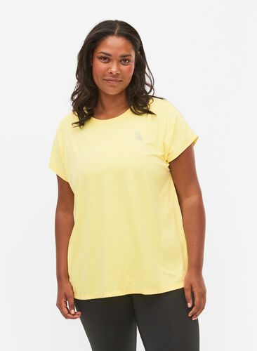 Zizzi Kurzarm Trainingsshirt, Lemon Meringue, Model image number 0
