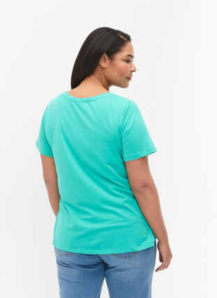 Zizzi Unifarbenes Basic-T-Shirt aus Baumwolle, Aqua Green, Model image number 1