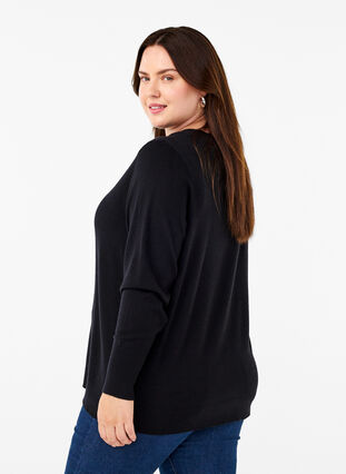 Zizzi FLASH – Strickpullover mit Rundhalsausschnitt, Black, Model image number 1