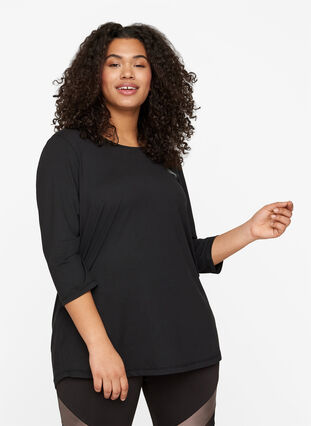 Zizzi  Trainingsbluse mit 3/4 Ärmeln, Black, Model image number 0