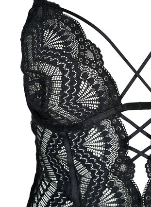 Zizzi Bodystocking aus Spitze mit Schnüren, Black, Packshot image number 2