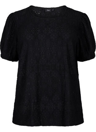 Zizzi  Kurzärmelige Bluse mit Lochmuster, Black, Packshot image number 0